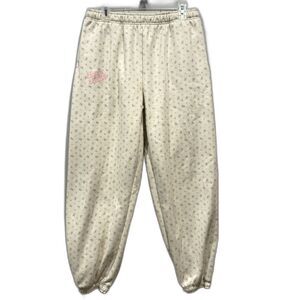Happy Camp3r Floral Sweatpants Organic Cotton Cream Mental Wellness Women XXXL